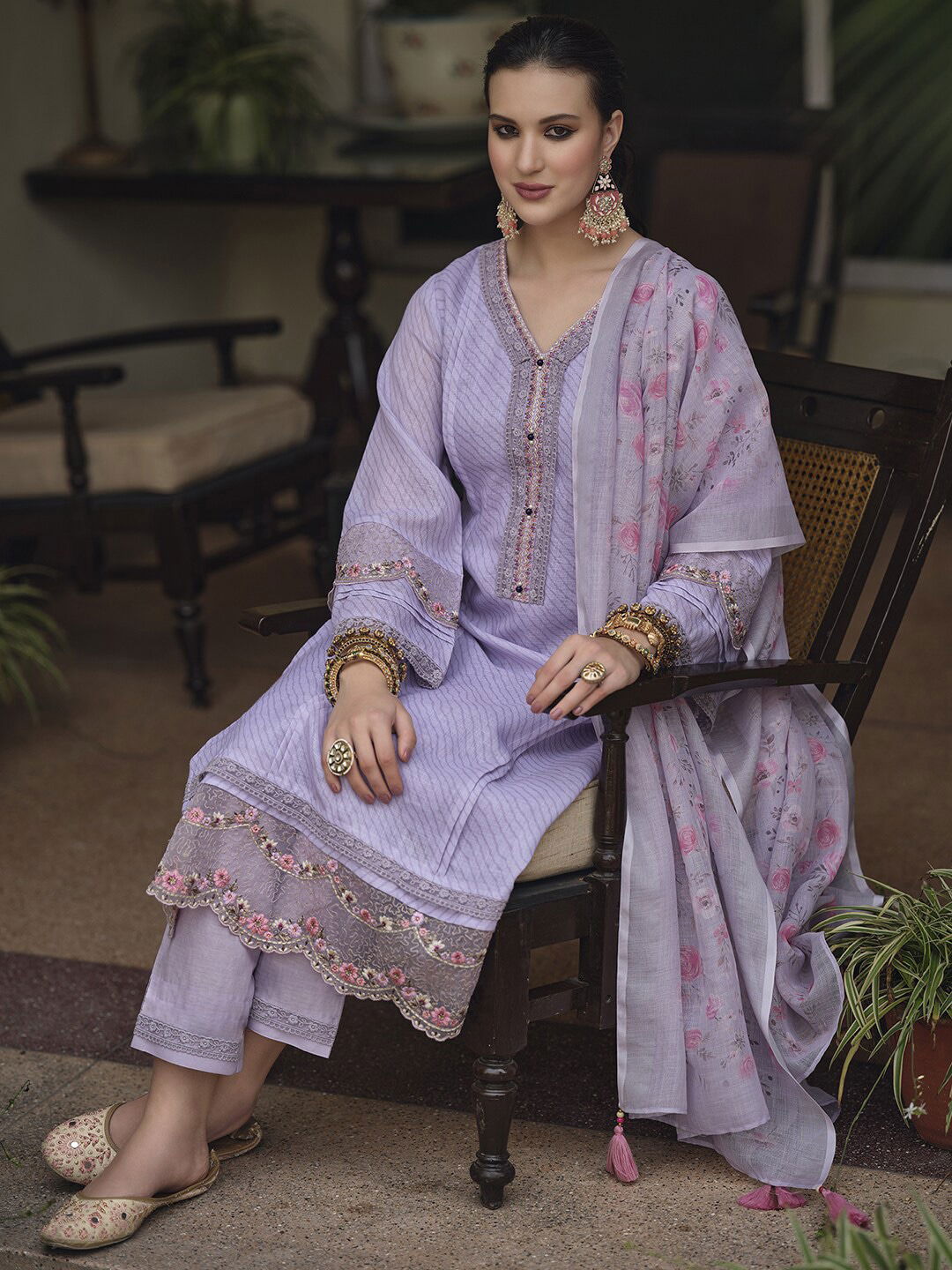 413 Women Linen Cotton Embroidered Kurti With Bottom Dupatta

